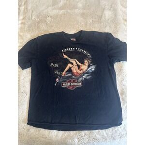 Vintage Harley-Davidson pin-up graphic tee, black Size‎ XL